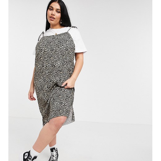 Native Youth Plus – Sukienka midi w panterkę, z T-shirtem-Brązowy Native Youth Plus 50 Asos Poland