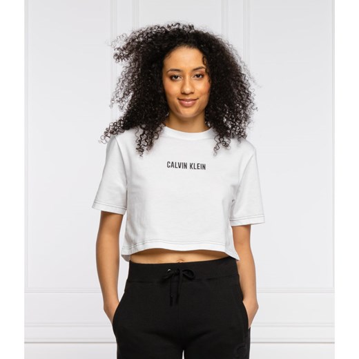 Bluzka damska Calvin Klein z napisami młodzieżowa z okrągłym dekoltem 