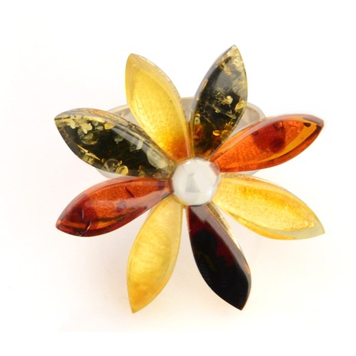 Pierścionek "Flower" z bursztynem w trzech kolorach - regulowany Ambertic Ambertic.pl
