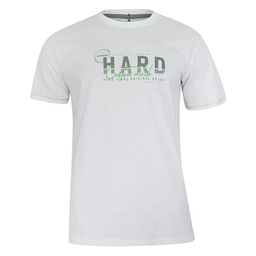 T-shirt Bawełniany, z Nadrukiem HARD, Biały, Męski, Krótki Rękaw, U-neck -PAKO JEANS TSPJNS1POPbi ze sklepu JegoSzafa.pl w kategorii T-shirty męskie - zdjęcie 107719295