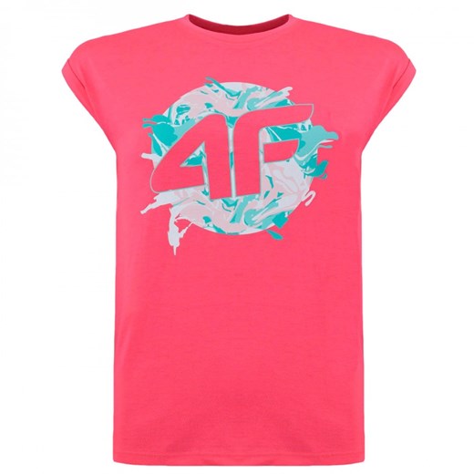 4F Koszulka Dziewczęca Wywinięte Rękawy T-shirt Laserowy Róż 146 darcet
