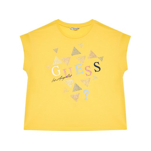 Bluzka dziewczęca żółta Guess z krótkim rękawem z napisem 