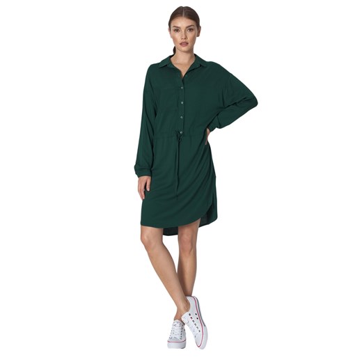 Zwiewna zielona sukienka z wiązaniem w talii  - S163 Nife L (40) Świat Bielizny