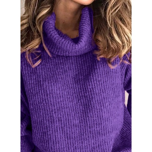Elegancki bluzka długi rękaw zima wydrążenie casual fałdowany guzik luźny regularny fioletowy sweter (S) Sandbella 3XL wyprzedaż sandbella