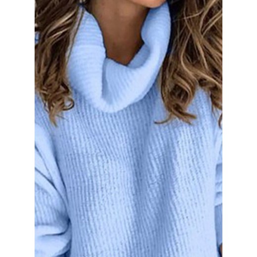 Elegancki bluzka długi rękaw zima wydrążenie casual fałdowany guzik luźny regularny niebieski sweter (S) Sandbella L sandbella promocja