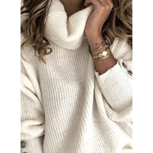 Elegancki bluzka długi rękaw zima wydrążenie casual fałdowany guzik luźny regularny biały sweter (S) Sandbella 2XL okazja sandbella