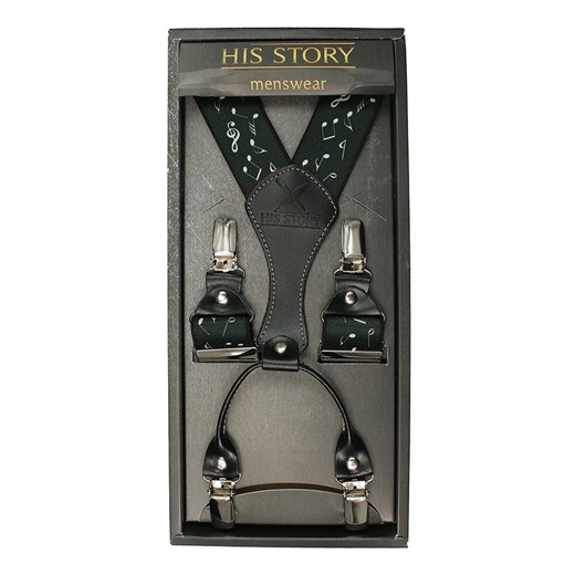 Szelki Szerokie, Ciemne Zielone w Nutki, Dla Muzyka, Męskie, Skóra Naturalna -HIS STORY- Stylowe SZHSTR0077 ze sklepu JegoSzafa.pl w kategorii Szelki - zdjęcie 107955195