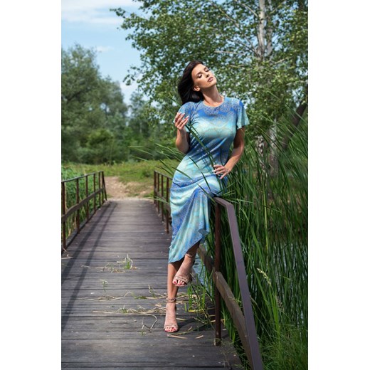 Długa sukienka trapezowa w kolorze błękitno-turkusowym (44) Taravio 44 www.taravio.pl okazja