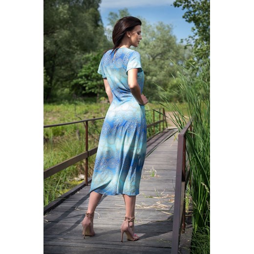 Długa sukienka trapezowa w kolorze błękitno-turkusowym (44) Taravio 44 www.taravio.pl promocyjna cena