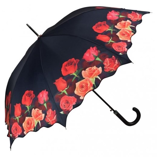 Róże - parasol długi delux ze skórzaną rączką Von Lilienfeld  Parasole MiaDora.pl