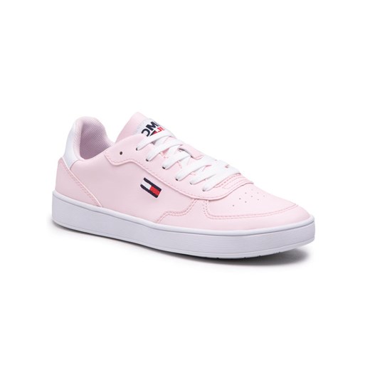 Buty sportowe damskie Tommy Jeans sneakersy płaskie wiosenne różowe sznurowane 