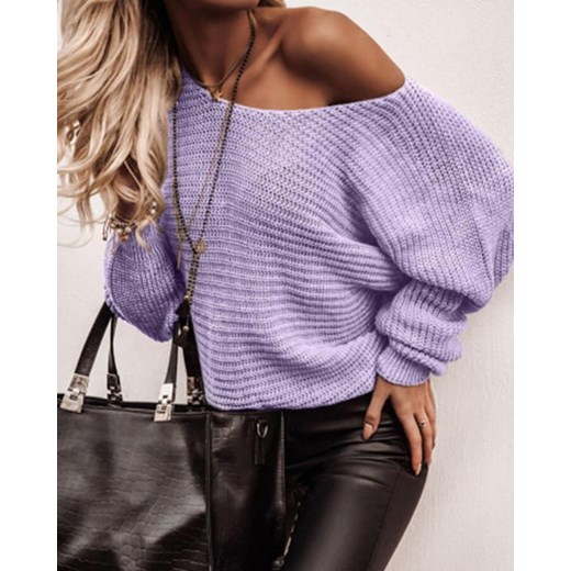 Luźny solidny sweter z długim rękawem fioletowy Kendallme L promocyjna cena Kendallme