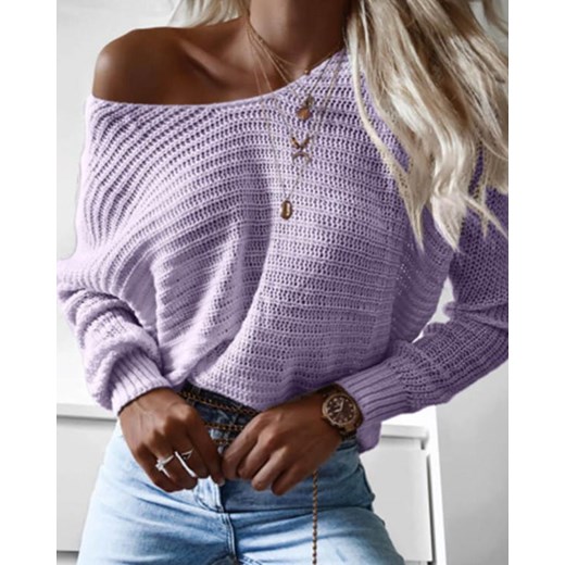 Luźny solidny sweter z długim rękawem fioletowy Kendallme M promocja Kendallme
