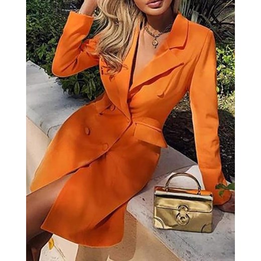 Sukienka pomarańczowy Kendallme na co dzień mini z długim rękawem 