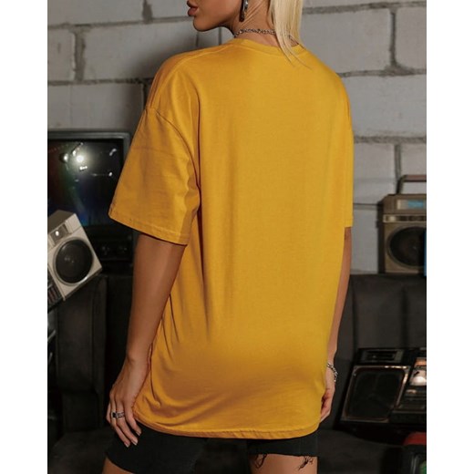 Bluzka damska Kendallme żółta z okrągłym dekoltem z nadrukami bawełniana 