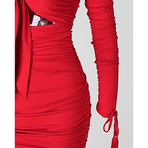 Sukienka Kendallme z dekoltem w literę v czerwona z długimi rękawami casual 