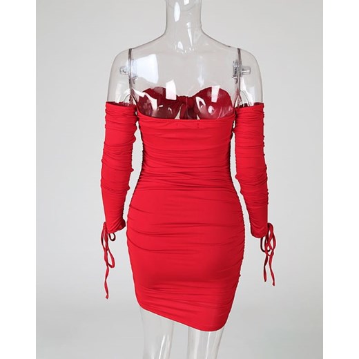 Kendallme sukienka na wieczór czerwona mini z długimi rękawami 