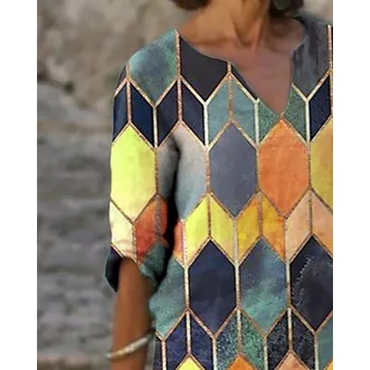 Sukienka wielokolorowa Kendallme mini dzienna w abstrakcyjne wzory z dekoltem w serek 