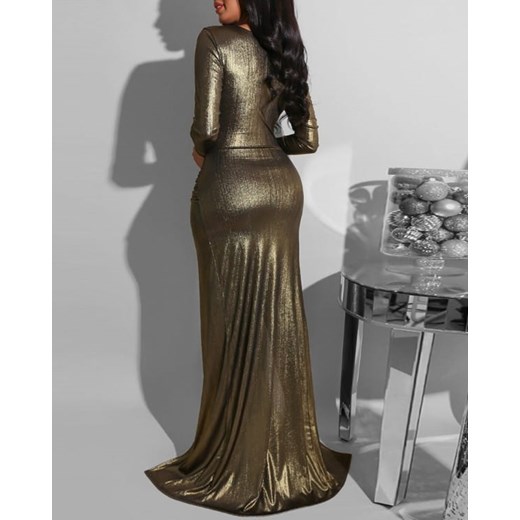 Sukienka Kendallme maxi z dekoltem w literę v dopasowana z długim rękawem z aplikacją 