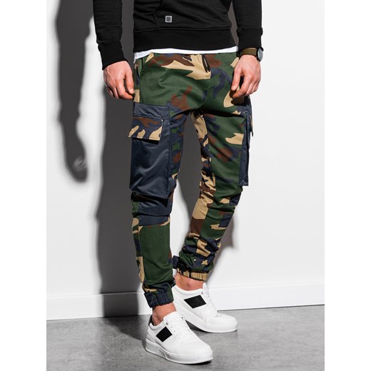 Spodnie męskie joggery P998 - moro/zielone L ombre