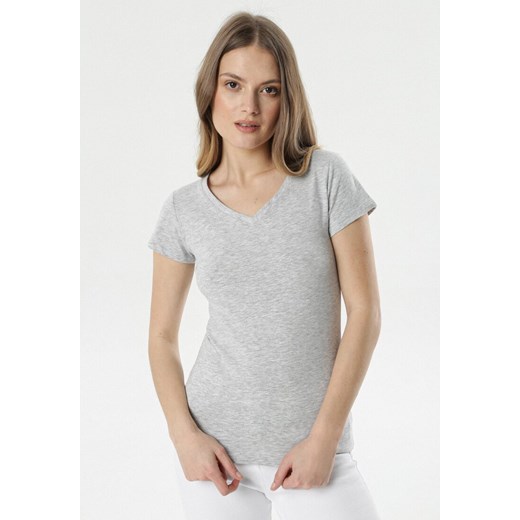 Jasnoszary T-shirt Nysalphia ze sklepu Born2be Odzież w kategorii Bluzki damskie - zdjęcie 108143798