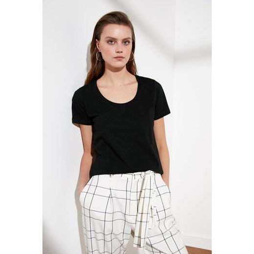Trendyol Black 100% Cotton Pool Collar Basic Knitted T-Shirt Trendyol M Factcool