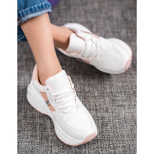 Buty sportowe damskie białe Weide sneakersy sznurowane ze skóry na wiosnę