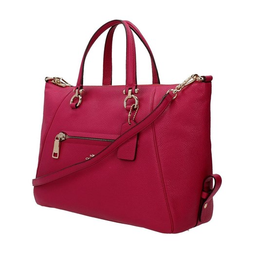 Shopper bag Coach duża czerwona na ramię bez dodatków matowa 