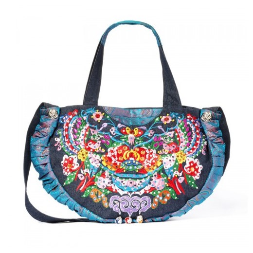 Embroidered Round Shoulder handbag Sweetie brightboho bialy bawełniane
