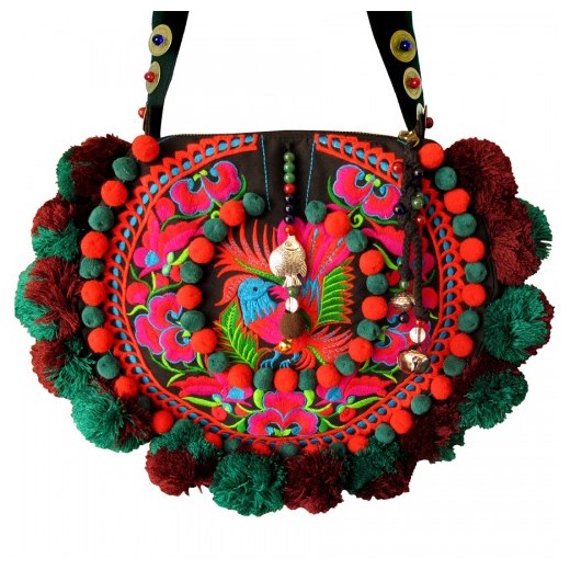 Embroidered Round Shoulder handbag Sweetie brightboho czerwony bawełniane