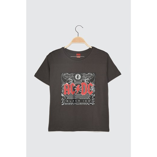 Trendyol Anthracite ACDC Licensed Printed Semifitted Knitted T-Shirt Trendyol L Factcool