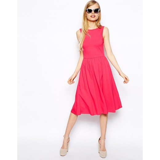 Asos Midi Sukienka z Odsłoniętymi Plecami aleja-mody rozowy bawełniane