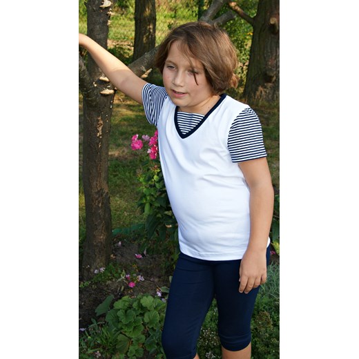Grupa Ventus bluzka dziewczęca biała z krótkim rękawem w paski 