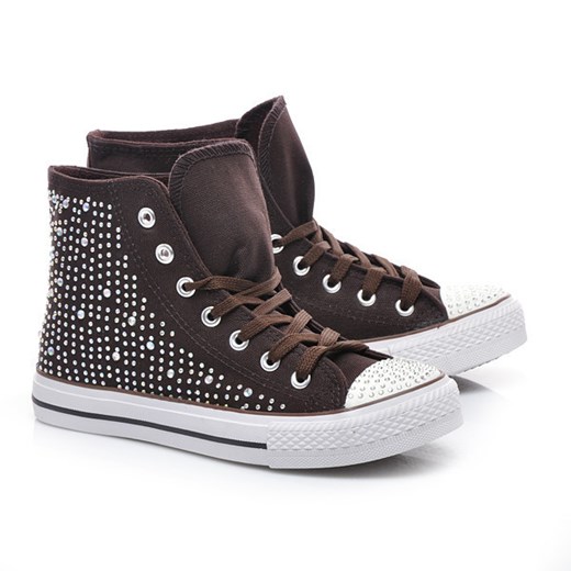 WYSOKIE TRAMPKI Z CYRKONIAMI BK-13-37BR /D3-L36 czasnabuty-pl szary damskie