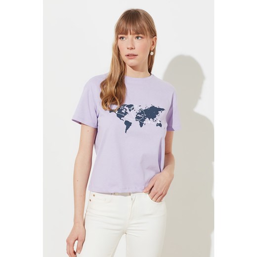 Trendyol Lila Printing and Embroidered Semifitted Knitted T-Shirt Trendyol M Factcool