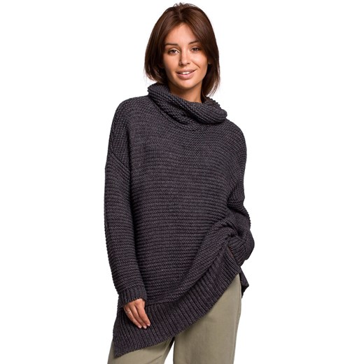 BK047 Sweter oversize z golfem - antracytowy ze sklepu Świat Bielizny w kategorii Swetry damskie - zdjęcie 108894027