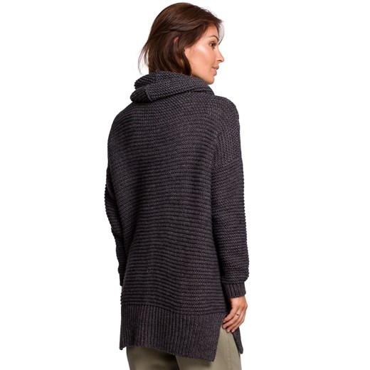 BK047 Sweter oversize z golfem - antracytowy Be Knit Uniwersalny Świat Bielizny