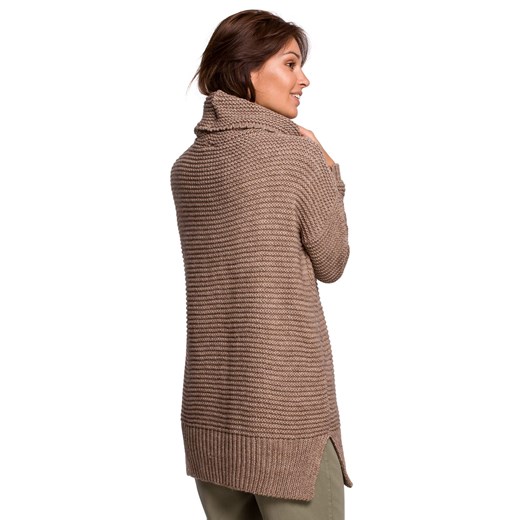 BK047 Sweter oversize z golfem - cappuccino Be Knit Uniwersalny Świat Bielizny