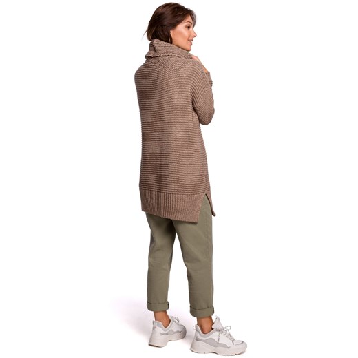 BK047 Sweter oversize z golfem - cappuccino Be Knit Uniwersalny Świat Bielizny