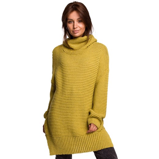 BK047 Sweter oversize z golfem - limonkowy Be Knit Uniwersalny Świat Bielizny