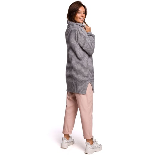 BK047 Sweter oversize z golfem - szary Be Knit Uniwersalny Świat Bielizny