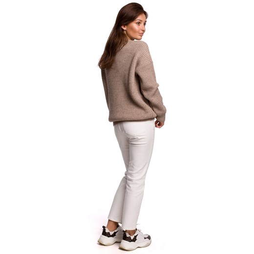 BK052 Długi sweter w prążek - cappuccino Be Knit L/XL Świat Bielizny