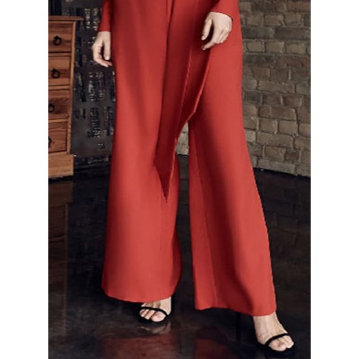 Długi rękaw asymetryczny dekolt obcisła talia wiązana wieczorowy długa nogawka dzwony elegancki czerwony kombinezon (S) Sandbella 2XL sandbella