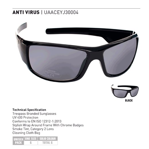 Sportowe okulary przeciwsłoneczne Trespass ANTIVIRUS Czarny - pojedynczy Develop-free pojedynczy okazyjna cena Aktywnyturysta.pl