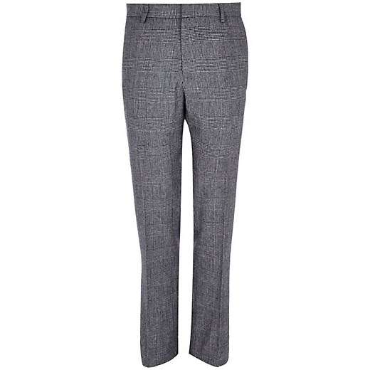 Grey check smart wool-blend slim trousers river-island szary slim