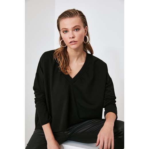 Trendyol Black V Neck Rock Knitted Sweatshirt Trendyol XS Factcool