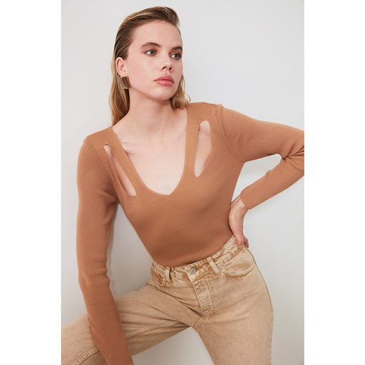 Trendyol Camel Cut Out Detailed Knitwear Sweater Trendyol M Factcool