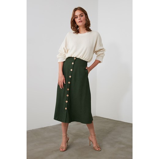 Trendyol Khaki Corduroy Skirt Button Detail Trendyol 38 Factcool
