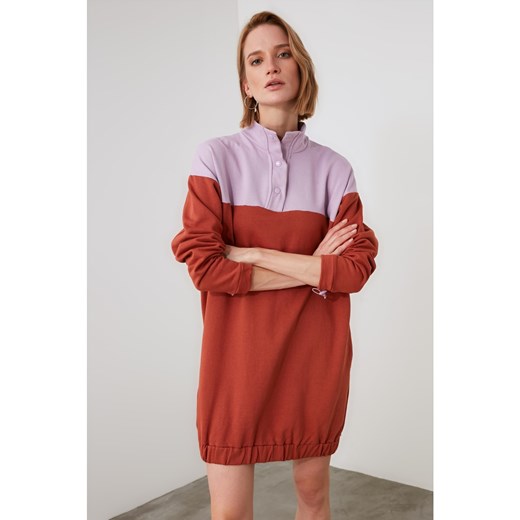 Trendyol Brown Color Blocked Oversize Knitted Sweat Dress Trendyol XS Factcool