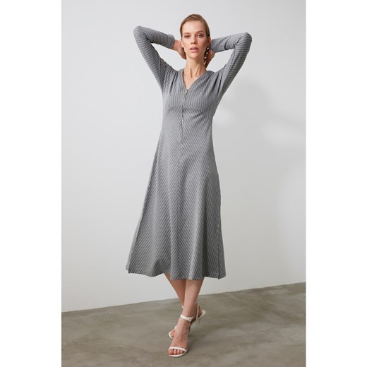 Trendyol Grey Zip Midi Knitted Dress Trendyol S Factcool